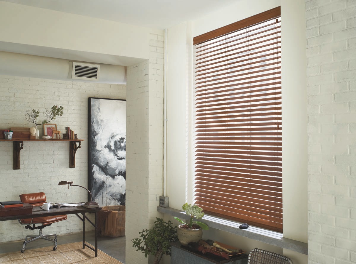 Modern solutions for custom blinds near Seattle, Washington (WA) including Hunter Douglas EverWood Alternative Wood blinds.