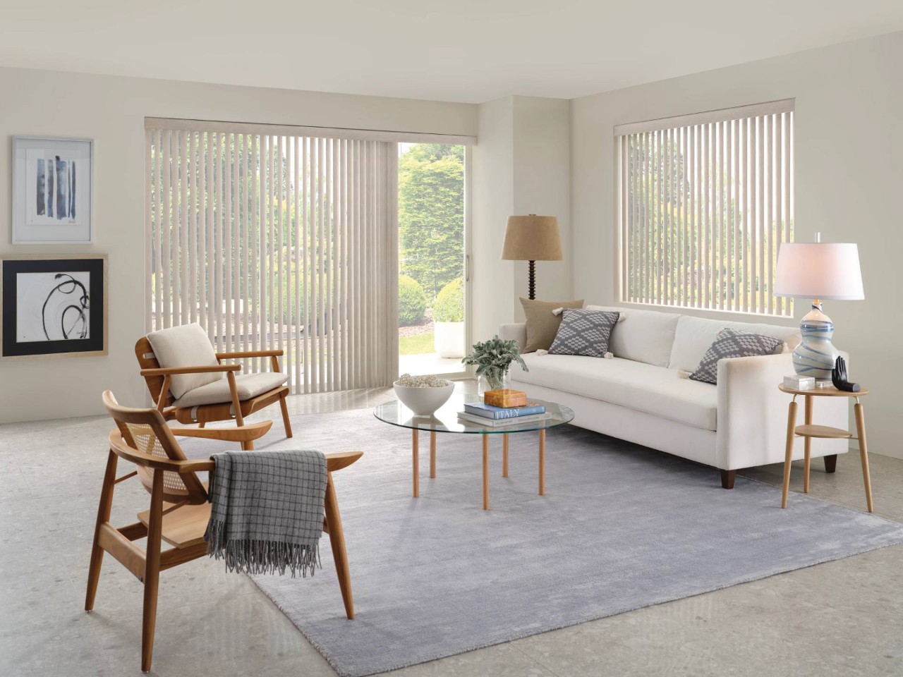 Hunter Douglas fabric vertical blinds covering a window near Seattle, WA