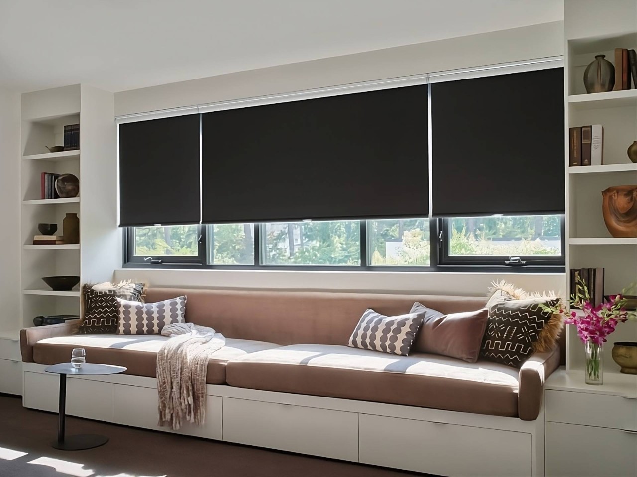 Hunter Douglas shades in a living room near Seattle, WA